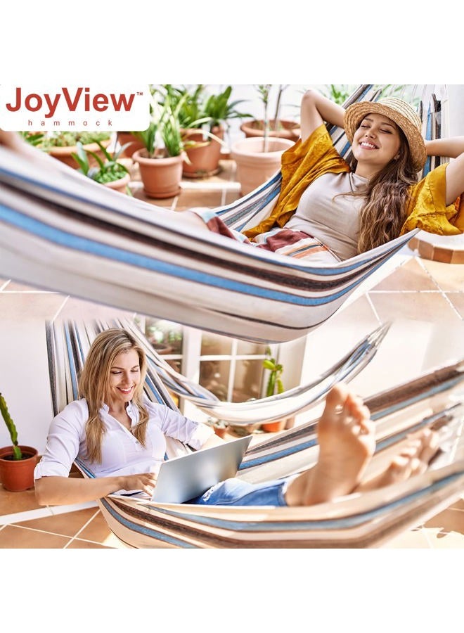 JoyView Brazilian Hammock for Single Preson Portable Hammock with Hanging Ropes & Carry Bag Large 78.8x39.4” Cotton Hammock for Patio 300LBS Capacity Perfect for Outdoor/Indoor - Color Stripes - Image 4