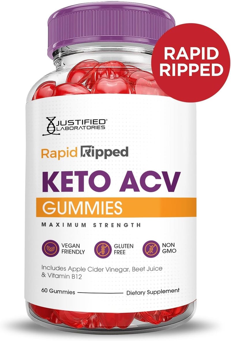 Justified Laboratories 3 Pack Rapid Ripped Keto ACV Vegan Non GMO 180 Gummies - Image 4