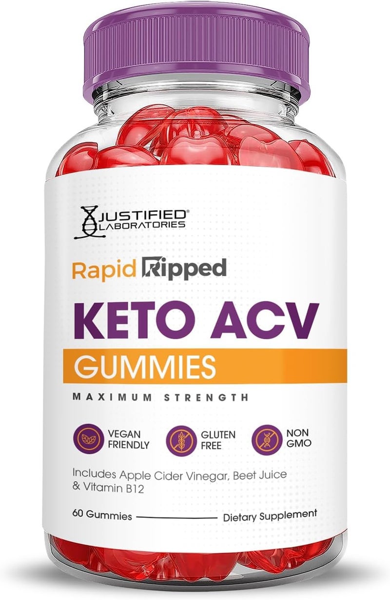 Justified Laboratories 3 Pack Rapid Ripped Keto ACV Vegan Non GMO 180 Gummies - Image 5