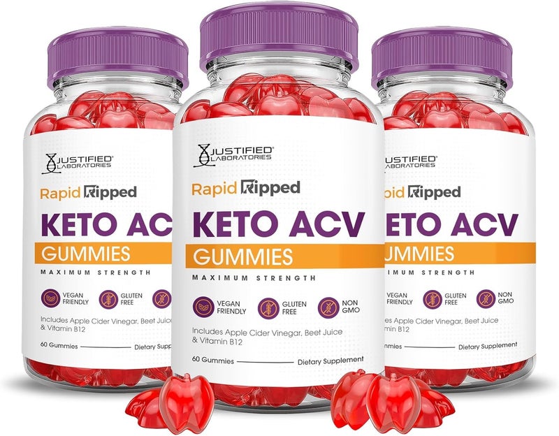 Justified Laboratories 3 Pack Rapid Ripped Keto ACV Vegan Non GMO 180 Gummies - Image 1