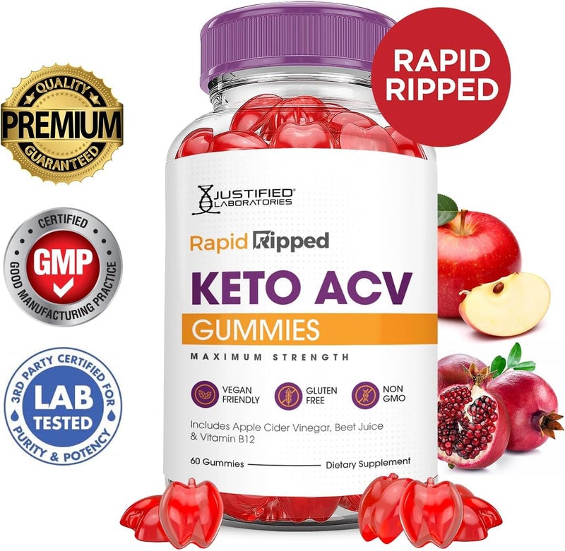 Justified Laboratories 3 Pack Rapid Ripped Keto ACV Vegan Non GMO 180 Gummies - Image 3