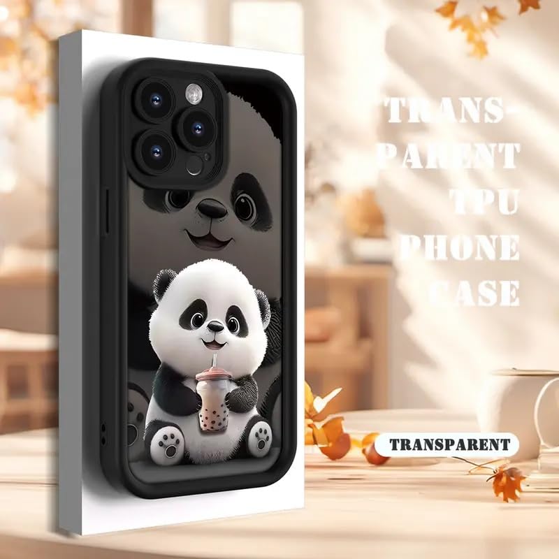 COVERLY Panda Pattern Back Case Cover for iPhone 16 Pro Max | Hot 3D Teddy Bear Boba Tea Cute Design | Lens Protection | Soft Silicone Drinking Coffee Print Cover for Girls & Women (Black, Shockproof) - Image 4