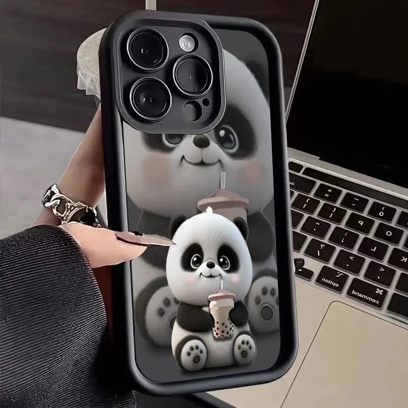 COVERLY Panda Pattern Back Case Cover for iPhone 16 Pro Max | Hot 3D Teddy Bear Boba Tea Cute Design | Lens Protection | Soft Silicone Drinking Coffee Print Cover for Girls & Women (Black, Shockproof) - Image 5