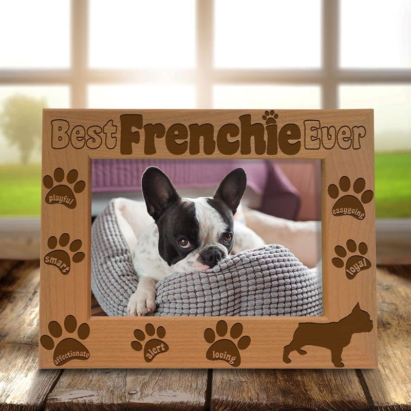 كيت بوش Kate Posh Best Frenchie من أي وقت مضى محفور على الخشب الطبيعي الإطار الفرنسي Bulldog Photo Frame Pet Memorial Gifts New Puppy Gifts Dog Lover Gift Paw Prints on My Heart (5x7 أفقيًا) - Image 2