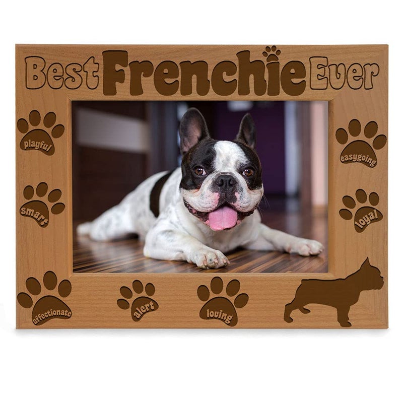 كيت بوش Kate Posh Best Frenchie من أي وقت مضى محفور على الخشب الطبيعي الإطار الفرنسي Bulldog Photo Frame Pet Memorial Gifts New Puppy Gifts Dog Lover Gift Paw Prints on My Heart (5x7 أفقيًا) - Image 1