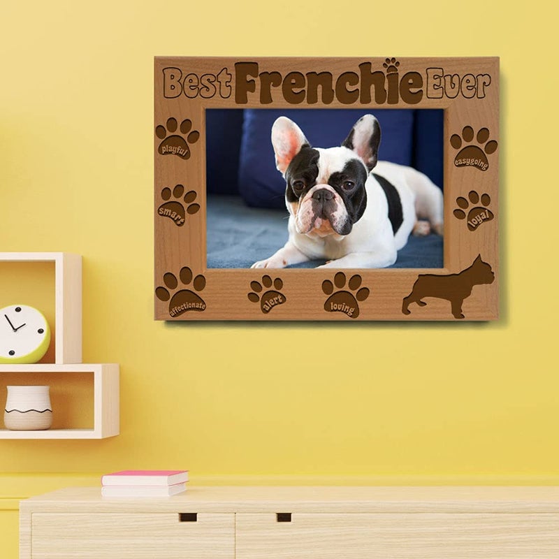 كيت بوش Kate Posh Best Frenchie من أي وقت مضى محفور على الخشب الطبيعي الإطار الفرنسي Bulldog Photo Frame Pet Memorial Gifts New Puppy Gifts Dog Lover Gift Paw Prints on My Heart (5x7 أفقيًا) - Image 3