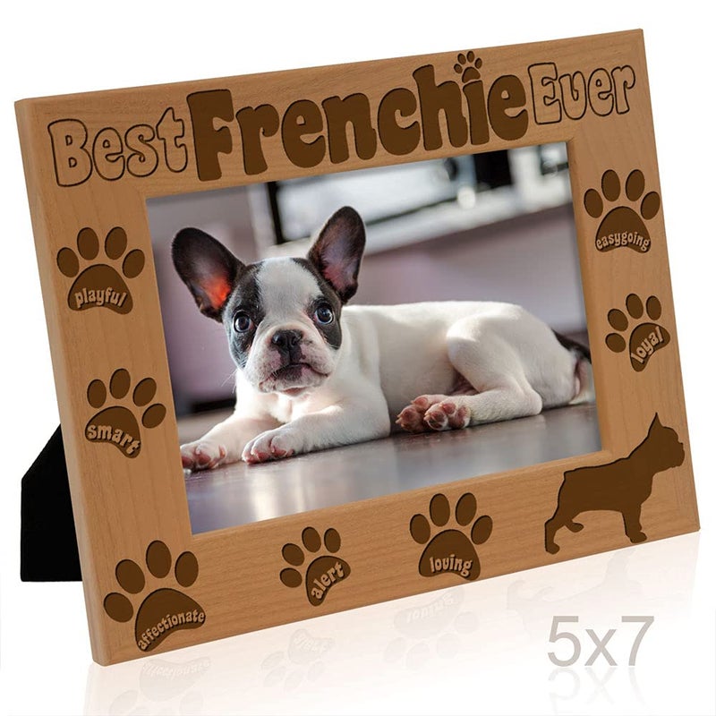 كيت بوش Kate Posh Best Frenchie من أي وقت مضى محفور على الخشب الطبيعي الإطار الفرنسي Bulldog Photo Frame Pet Memorial Gifts New Puppy Gifts Dog Lover Gift Paw Prints on My Heart (5x7 أفقيًا) - Image 4
