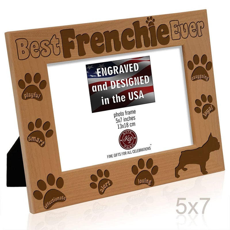 كيت بوش Kate Posh Best Frenchie من أي وقت مضى محفور على الخشب الطبيعي الإطار الفرنسي Bulldog Photo Frame Pet Memorial Gifts New Puppy Gifts Dog Lover Gift Paw Prints on My Heart (5x7 أفقيًا) - Image 5