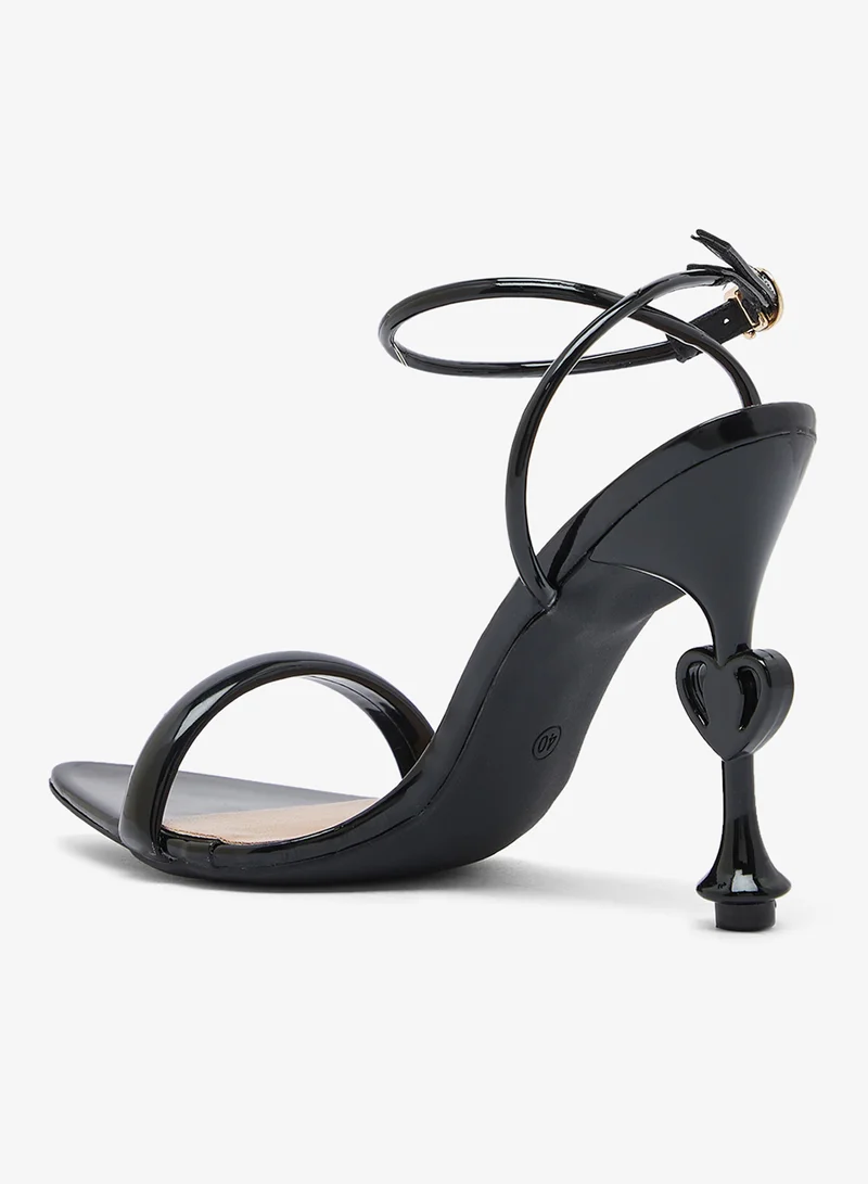 Ginger Black Shiny Statement Heel Detail Sandals for Women | Best Price UAE