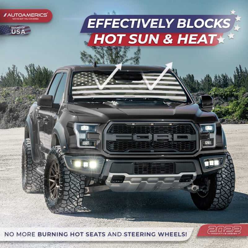 Autoamerics 1-Piece Windshield Sun Shade Green Camo American Flag USA Design - Foldable Car Front Window Sunshade for Most Sedans SUV Truck - Blocks Max UV Rays and Keeps Your Vehicle Cool - Medium - Image 3