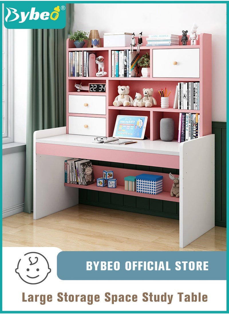 Bybeo - Kids Desks, Kid Study Table, Adjustable Lifting Height Children Desk, Multifunctional Children's Reading Activity Desk, with Multi-Tier Large-Capacity Bookshelf, for Student Write Study, 120x150x50cm - Image 1