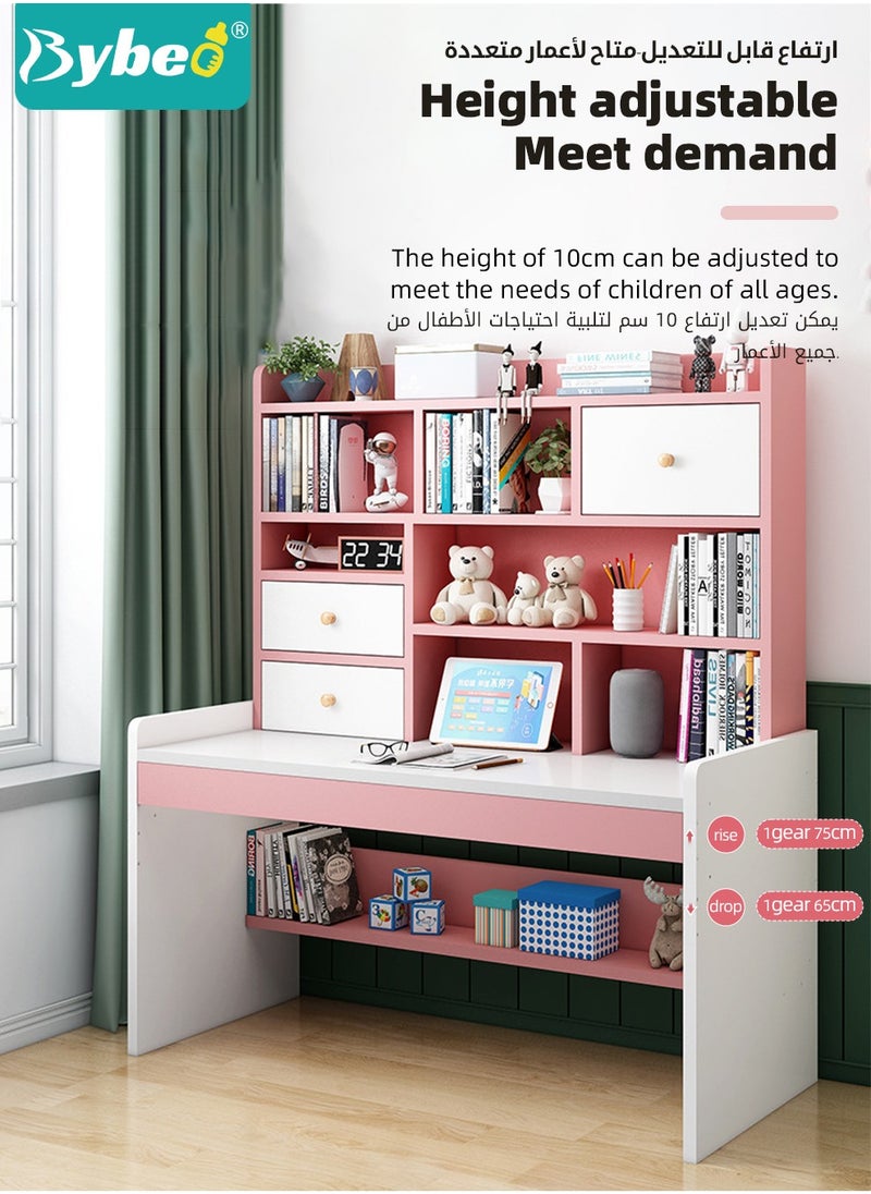 Bybeo - Kids Desks, Kid Study Table, Adjustable Lifting Height Children Desk, Multifunctional Children's Reading Activity Desk, with Multi-Tier Large-Capacity Bookshelf, for Student Write Study, 120x150x50cm - Image 1