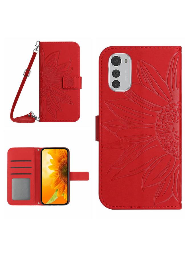 S-TOP Case For Motorola Moto E32/E32S Skin Feel Sun Flower Pattern Flip Leather Phone Case with Lanyard - Image 1