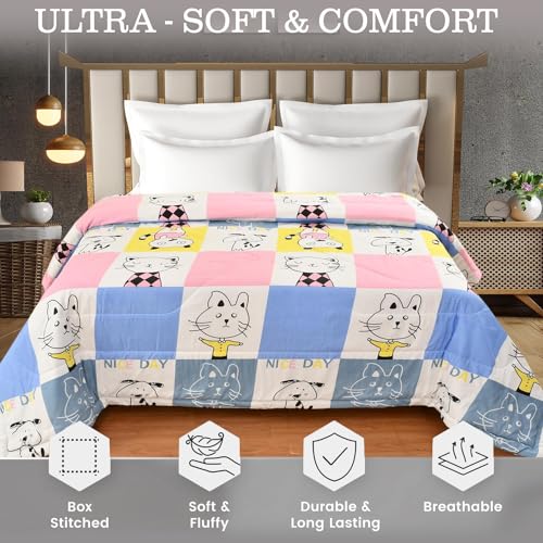 FRESH FROM LOOM All Seasons Collection Kids Cartoon Printed Double Bed Blanket | Glace Cotton Soft Children Comforters | Dohar for Kid Boys & Girls | (90x100 Inches | King Size | Aqua Pink) | TC - 144 - Image 2