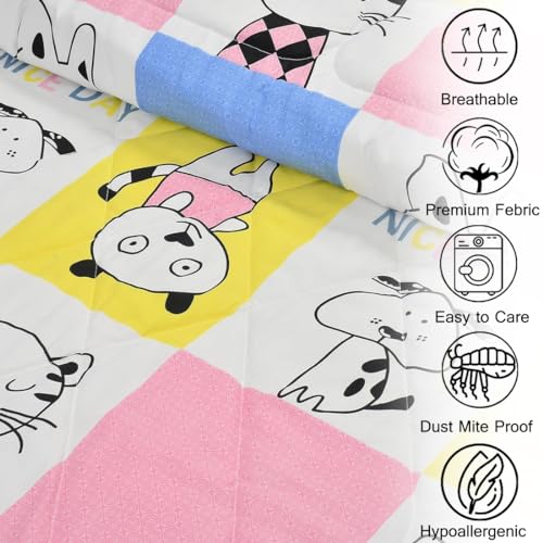 FRESH FROM LOOM All Seasons Collection Kids Cartoon Printed Double Bed Blanket | Glace Cotton Soft Children Comforters | Dohar for Kid Boys & Girls | (90x100 Inches | King Size | Aqua Pink) | TC - 144 - Image 4
