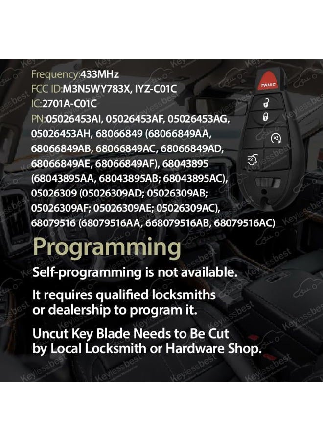 Keylessbest جهاز تحكم عن بُعد لفتح السيارة بدون مفتاح M3N5WY783X IYZ-C01C 433MHz 5 أزرار بديل لجيب كوماندر 2008-2013 جراند شيروكي - Image 4
