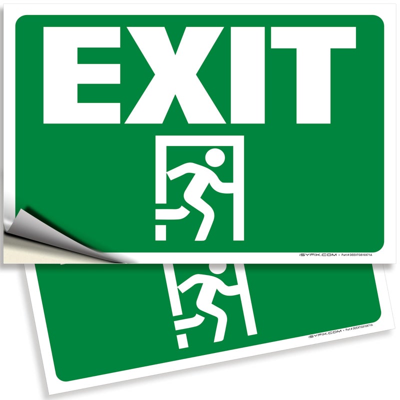 iSYFIX iSYFIX Exit Signs Stickers  2 Pack 10x7 Inch  Premium SelfAdhesive Vinyl Laminated for Ultimate UV Weather Scratch Water and Fade Resistance for Office Buildings Workplace Indoor  Outdoor 