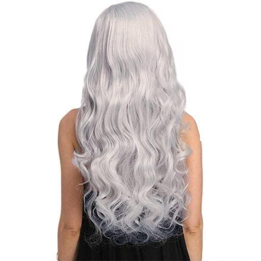 Krisah 165 grams 24 inch Wavy Long Hair Wig Accessories Artificial Hair for Cosplay/Photo Shop Party Props/Fun Hair for Dressing (White) - Image 5