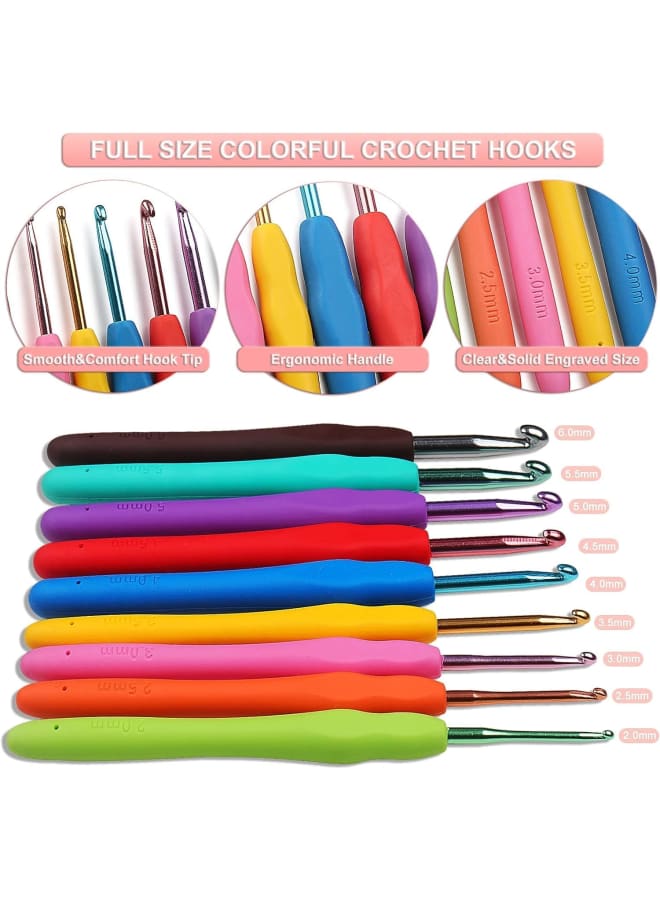 مجموعات الكروشيه للمبتدئين البالغين، تتضمن مجموعة أدوات الحياكة للمبتدئين خطافات كروشيه معدنية مقاس 0.6-6.0 مم، وصوف، وحقيبة وإكسسوارات الحياكة، ومجموعة خطافات كروشيه للأطفال، ومجموعة أدوات كروشيه للمبتدئين (وردي) - Image 4