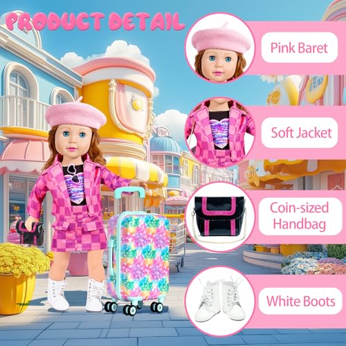 ARTST 18 inch Doll Clothes Accessories Girl Suitcase Luggage Travel Set-Doll Clothing Hat Handbag Sunglasses Camera Computer Passport Cell Phone for Christmas Birthday(NO Doll) - Image 5