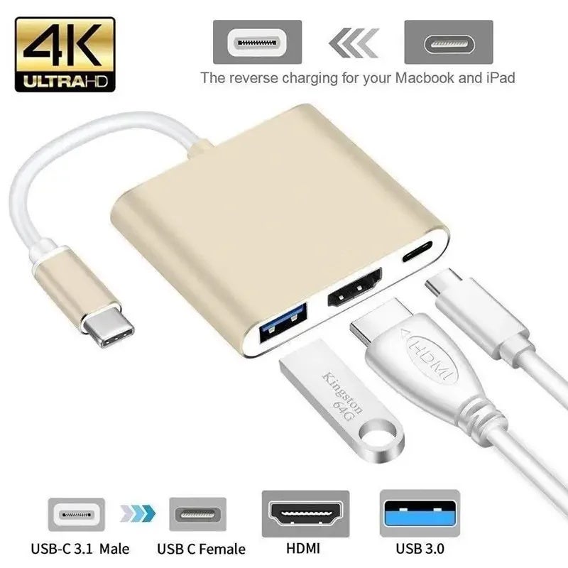 Usb c to Hd Converter Adapter Type c to HDMI-compatible/USB 3.0/Type C Adapter Type-C Aluminum For MacBook Pro/Air/Huawei Mate - Image 2