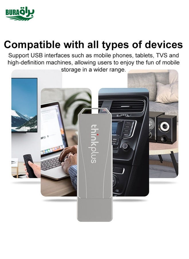 BURAQ - Lenovo Thinkplus USB 3.0 Rotating Flash Drive, Memory:256GB(Silver) - Image 1