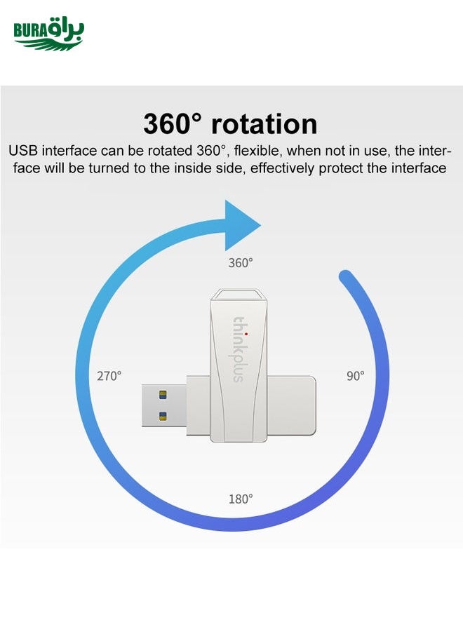 BURAQ - Lenovo Thinkplus USB 3.0 Rotating Flash Drive, Memory:256GB(Silver) - Image 1