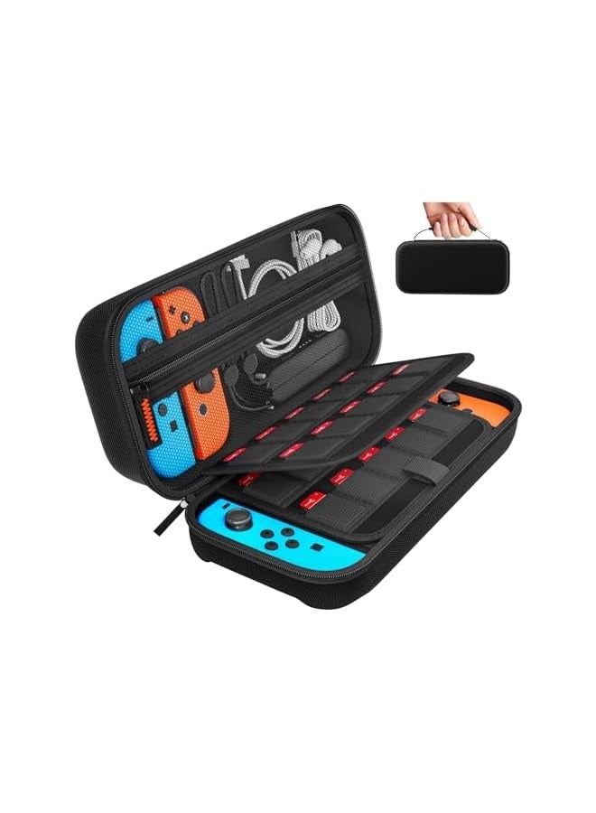 بروماس حافظة سويتش متوافقة مع نينتندو سويتش/سويتش أوليد - حقيبة حمل تحتوي على 20 خرطوشة ألعاب، حافظة حماية صلبة للسفر لوحدة تحكم نينتندو سويتش وملحقاتها، أسود - Image 1