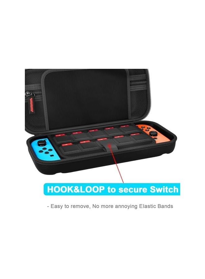 بروماس حافظة سويتش متوافقة مع نينتندو سويتش/سويتش أوليد - حقيبة حمل تحتوي على 20 خرطوشة ألعاب، حافظة حماية صلبة للسفر لوحدة تحكم نينتندو سويتش وملحقاتها، أسود - Image 2