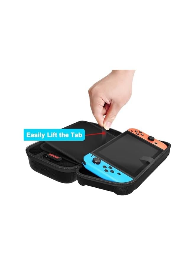 بروماس حافظة سويتش متوافقة مع نينتندو سويتش/سويتش أوليد - حقيبة حمل تحتوي على 20 خرطوشة ألعاب، حافظة حماية صلبة للسفر لوحدة تحكم نينتندو سويتش وملحقاتها، أسود - Image 3