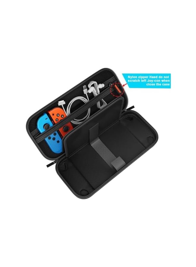 بروماس حافظة سويتش متوافقة مع نينتندو سويتش/سويتش أوليد - حقيبة حمل تحتوي على 20 خرطوشة ألعاب، حافظة حماية صلبة للسفر لوحدة تحكم نينتندو سويتش وملحقاتها، أسود - Image 4