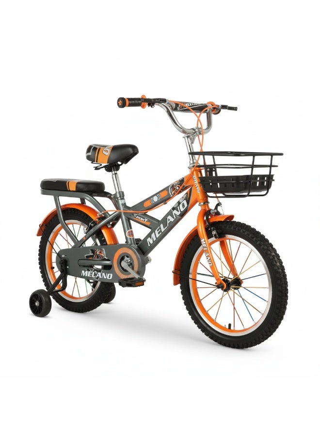 ميلانو دراجة أطفال مقاس 16 بوصة - إطار فولاذي خفيف الوزن للأولاد والبنات (من 4 إلى 6 سنوات) برتقالي × رمادي