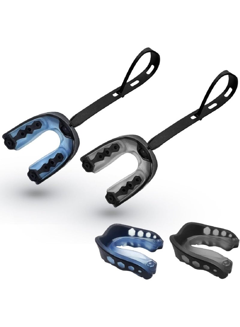 موثوقية التنبؤ واقي الفم لكرة القدم 4 قطع، واقي الفم الرياضي لكرة القدم، واقي الفم الرياضي لكرة القدم للشباب مع واقيات الفم بحزام للرياضيين الشباب والكبار، الملاكمة، اللاكروس والهوكي - Image 1