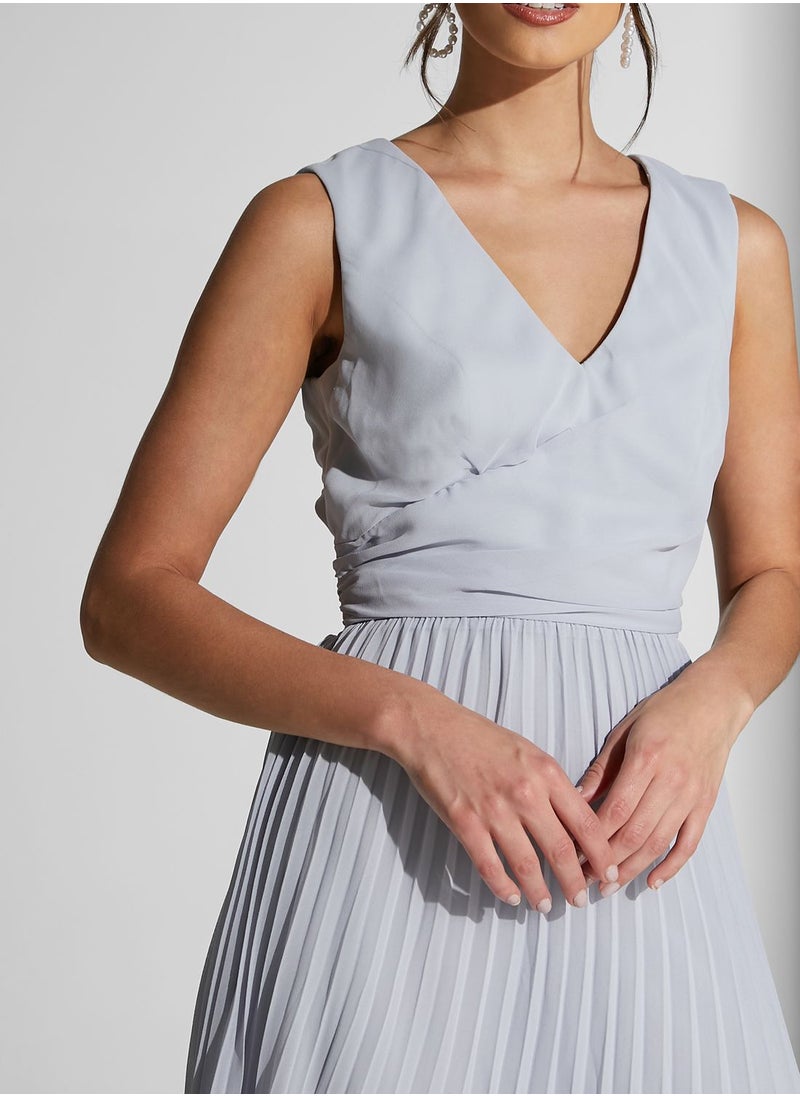Chi-Chi London - V-Neck Pleated Dress - Image 1