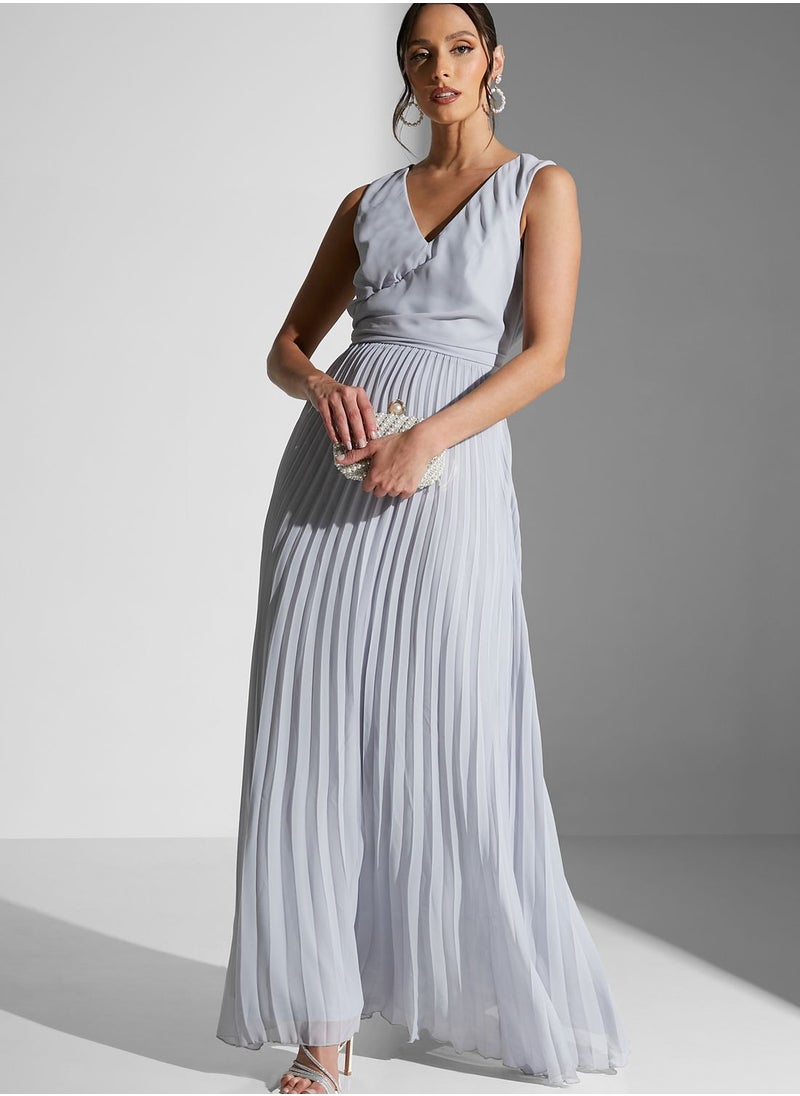 Chi-Chi London - V-Neck Pleated Dress - Image 1