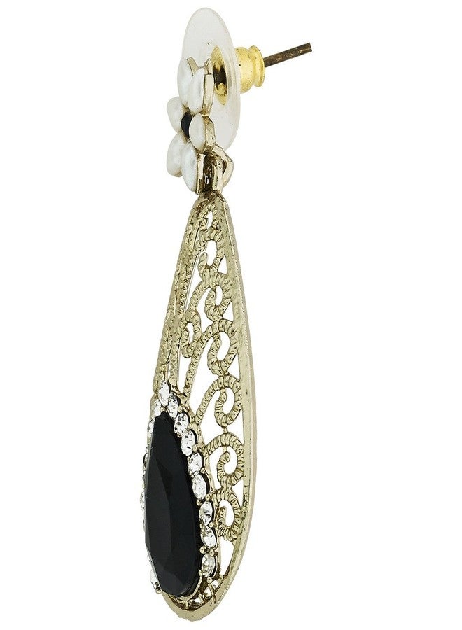 Zivom® Pear Flower Filigree Antique Rhodium Pearl Black Earring For Women - Image 3