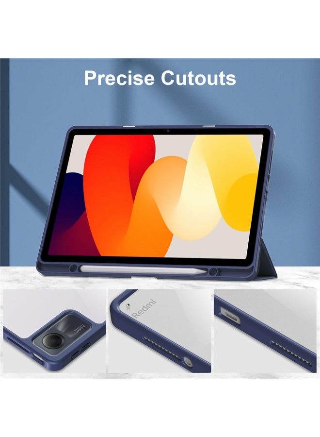 Redmi Pad SE 11" Case, Clear Back Transparent with Pen Holder, Redmi Pad se Cover, Tablet Case with Auto Sleep Function, Trifold Stand, Shockproof, Lightweight (Redmi Pad SE, Dark Blue) - Image 5