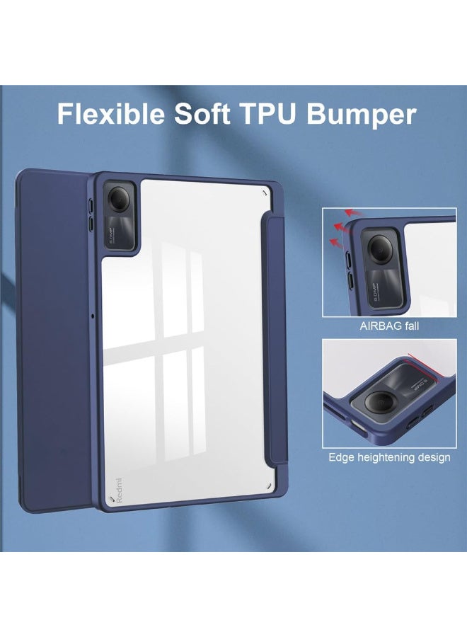 Redmi Pad SE 11" Case, Clear Back Transparent with Pen Holder, Redmi Pad se Cover, Tablet Case with Auto Sleep Function, Trifold Stand, Shockproof, Lightweight (Redmi Pad SE, Dark Blue) - Image 4