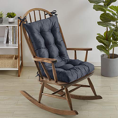 Sweet Home Collection Sweet Home Collection Rocking Chair Cushion Premium Tufted Pads Non Skid Slip Backed Upper and Lower with Ties 2 Piece Set Navy Blue