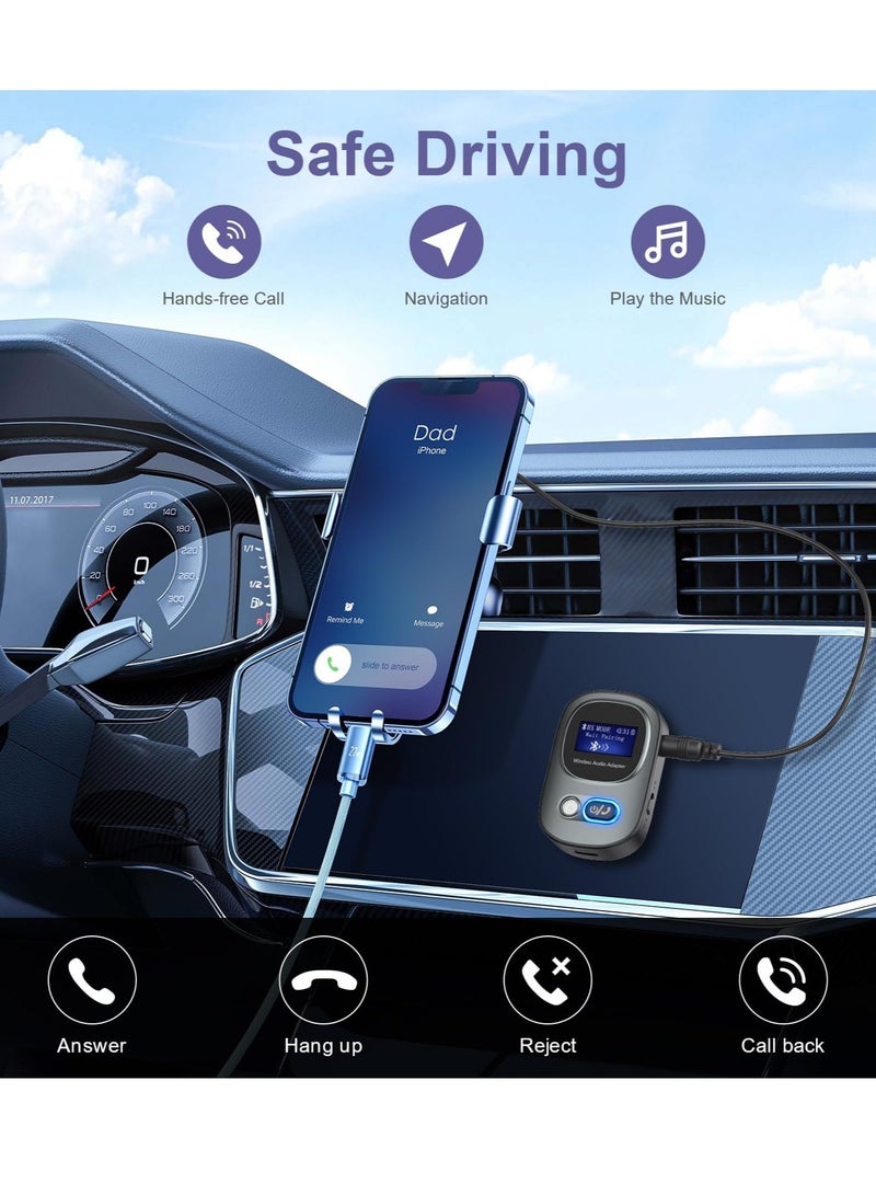 Barakah جهاز إرسال واستقبال بلوتوث 5.3، محول بلوتوث صوتي مع شاشة LED، مكالمات بدون استخدام اليدين، محول بلوتوث 3.5 مم، يدعم بطاقة TF، تحكم في مستوى الصوت، تنقل، للسيارة/مكبر الصوت/المسرح المنزلي - Image 5