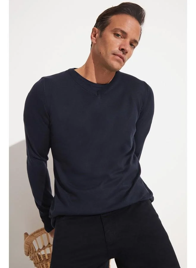 JUNE June Men Regular Fit V-Neck Knitwear Sweater Navy