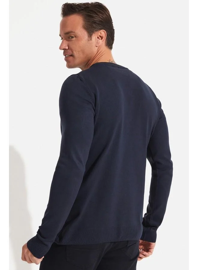 JUNE June Men Regular Fit V-Neck Knitwear Sweater Navy