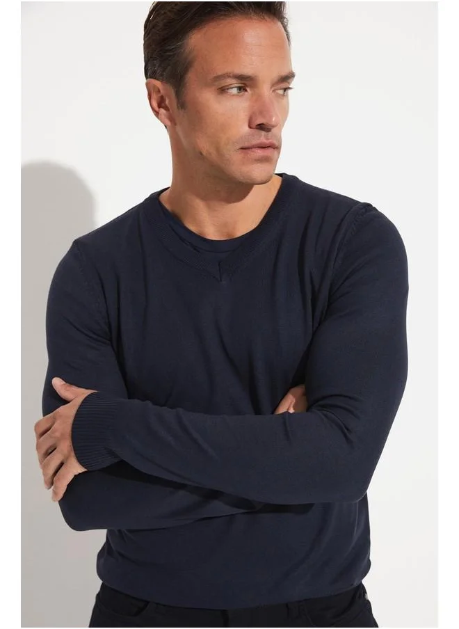 جون June Men Regular Fit V-Neck Knitwear Sweater Navy