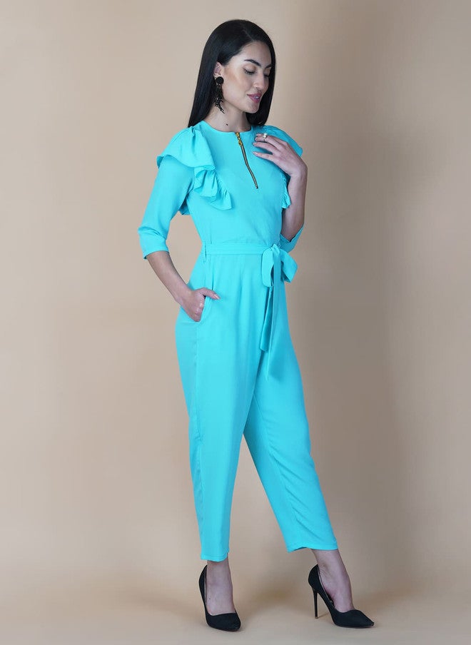 RAASSIO Ruffled Aqua Basic Jumpsuit for Women - Image 3