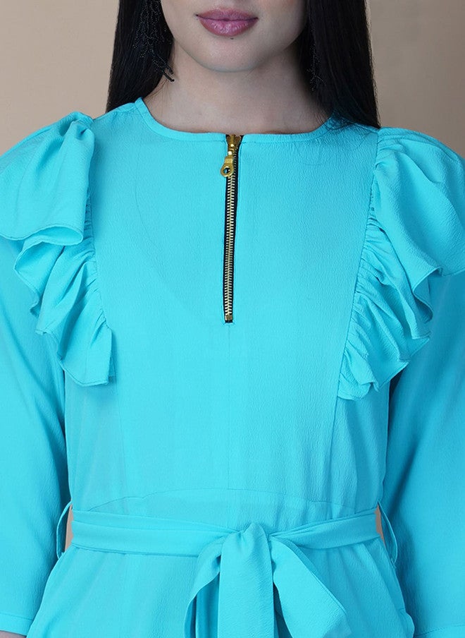 RAASSIO Ruffled Aqua Basic Jumpsuit for Women - Image 2