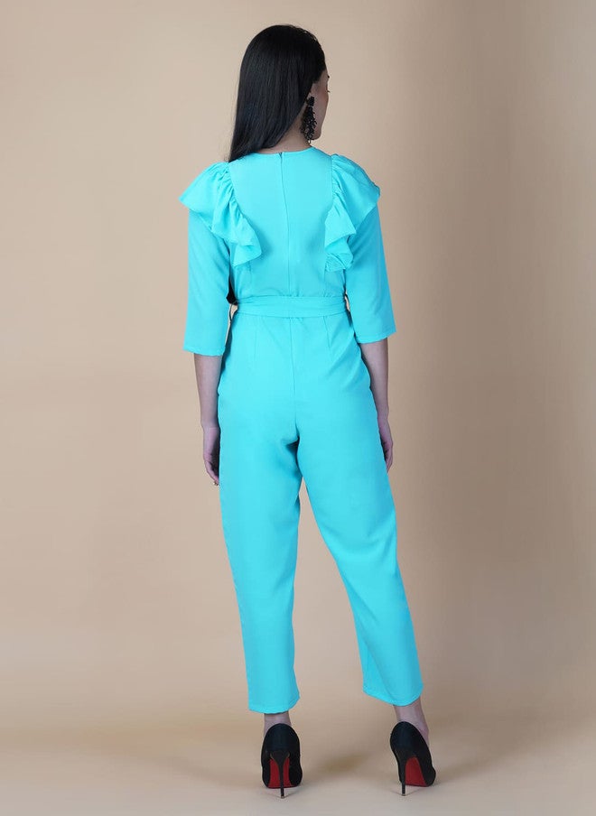 RAASSIO Ruffled Aqua Basic Jumpsuit for Women - Image 5