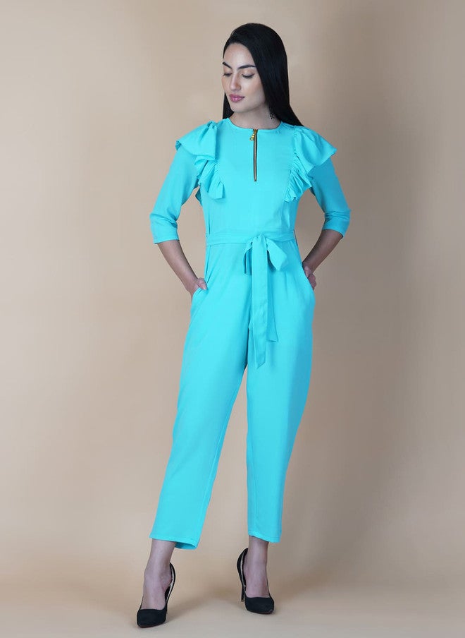 RAASSIO Ruffled Aqua Basic Jumpsuit for Women - Image 1