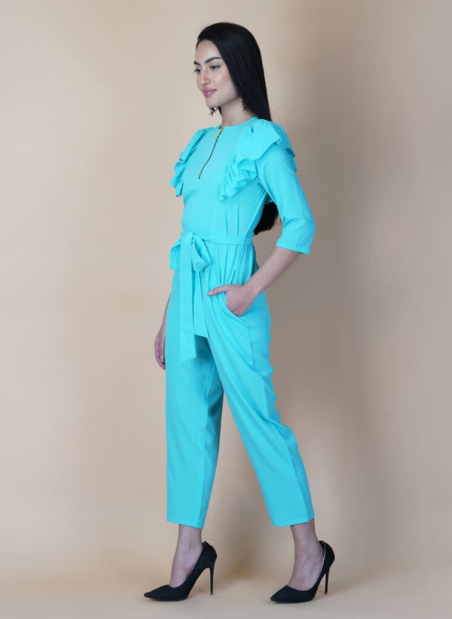 RAASSIO Ruffled Aqua Basic Jumpsuit for Women - Image 4