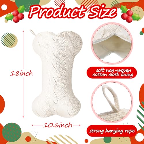 ShinyMatch 4 Pack Dog Christmas Stockings 18 Inch Large Double Side Knitted Socks Boho Farmhouse White Gray Beige Bone Shape Hanging Dog Christmas Stockings for Fireplace Xmas Party Dogs Pets - Image 3