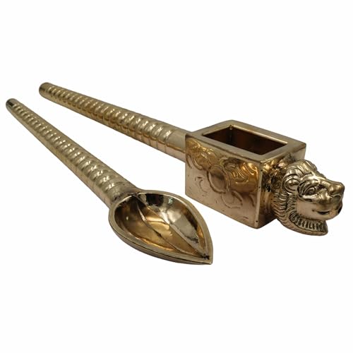 Bhunes Brass Homa Spoon Set Yajna Havan Achamani Sruk Sruva Agnihotra Pooja Offering Ladle Vedic Ritual Fire Ceremony Temple Pooja Accessories Traditional Spiritual Decor Brass Gold 18.5 Inch 1 Piece - Image 4